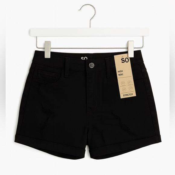 SO NWT junior’s size 1 black curvy denim midi rolled short. 25” waist, 4" Inseam - Picture 1 of 2
